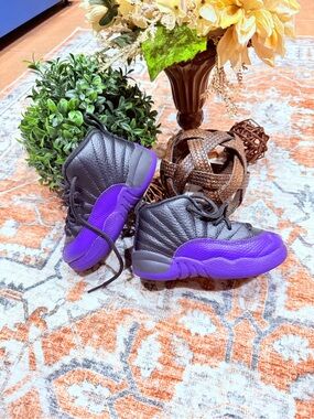 Jordan Kids Black and Purple High-Top Sneakers